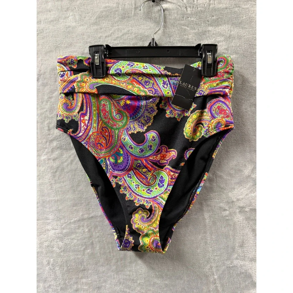 Lauren Ralph Lauren Womens Paisley-Print High-Waist Bikini Bottoms Sz 10 $80 NWT